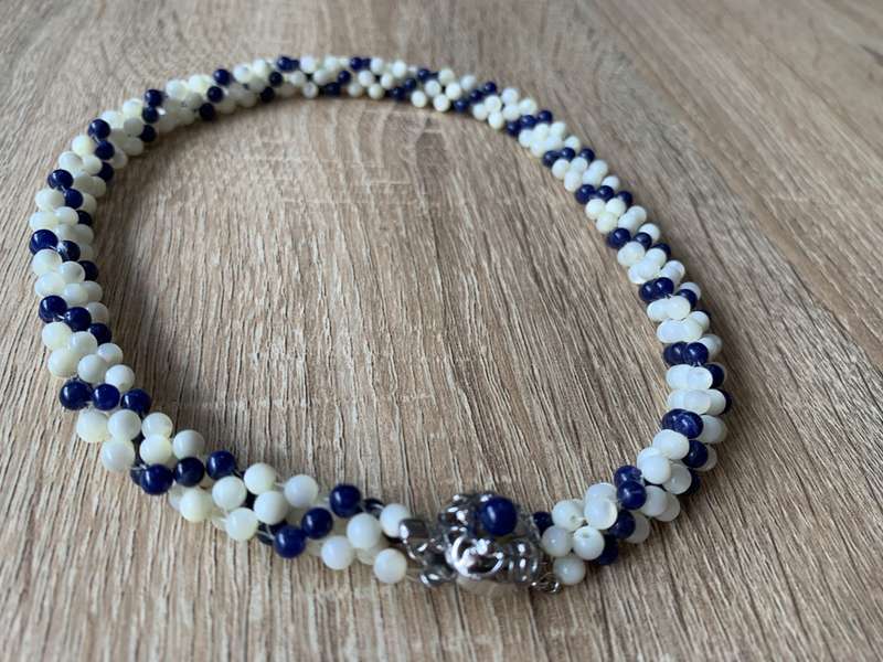 Necklace - Blue And White Beads With A Silver Clasp #ML699