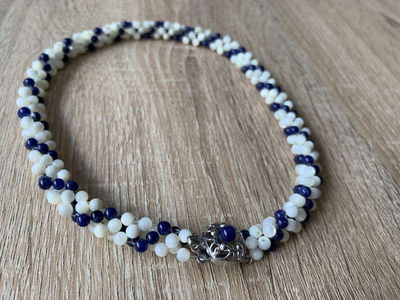 Necklace - Blue And White Beads With A Silver Clasp #ML699