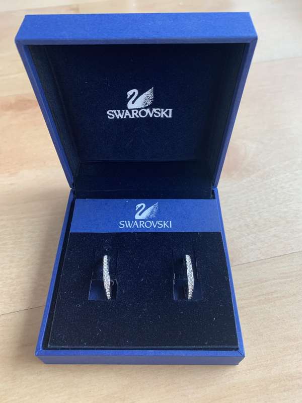 Silver Colour Rhodium Plated Swarovski Earrings With Swarovski Crystals, In Original Box (For Pie...