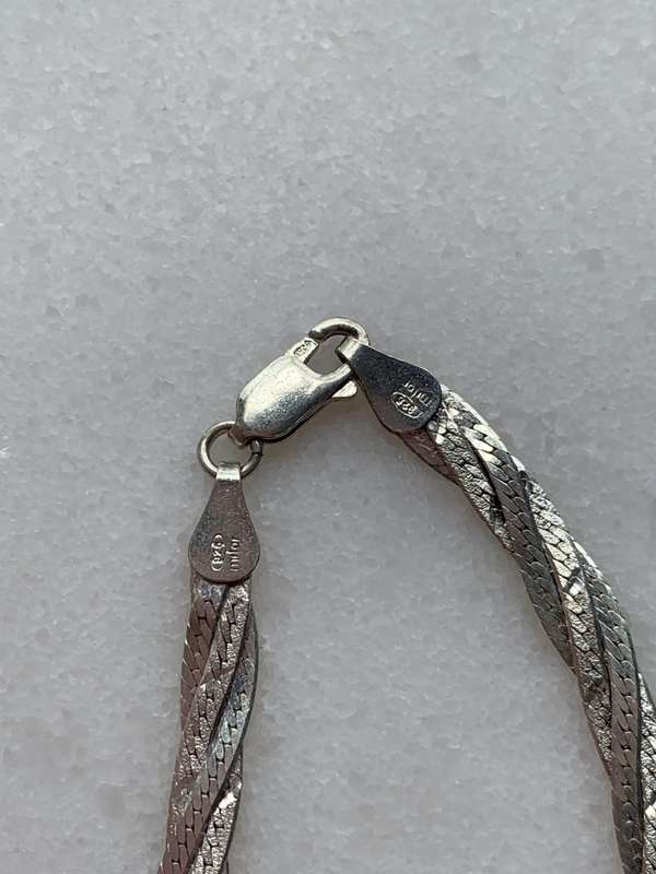 925 Silver Flat plaited silver necklace engraved 'Made in Italy'
