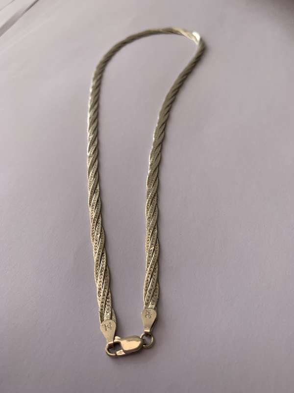 925 Silver Flat plaited silver necklace engraved 'Made in Italy'