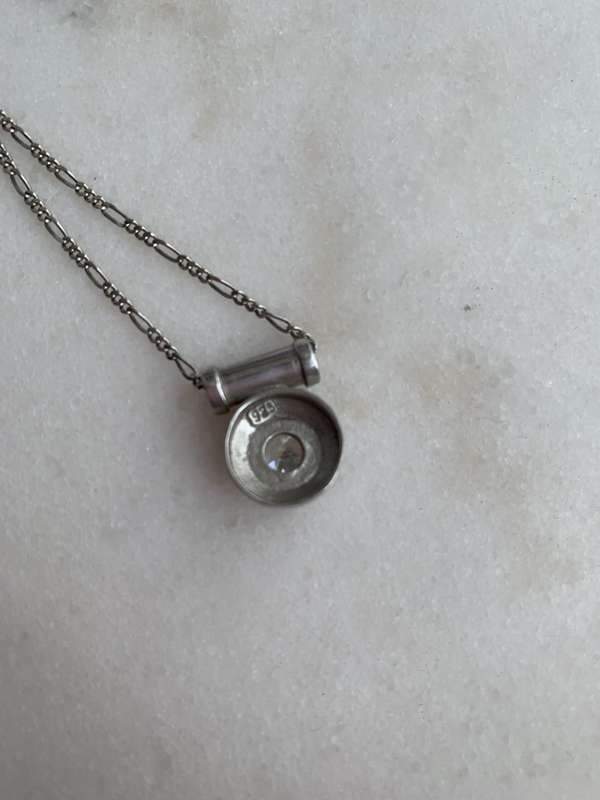 925 Silver Pendant with Round Clear Stone in Round Setting Suspended on Tube With Silver Chain #M...
