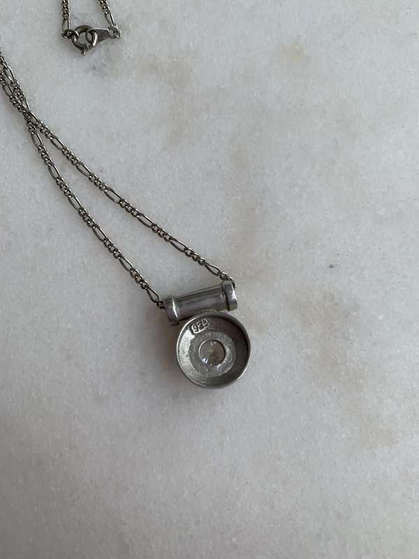925 Silver Pendant with Round Clear Stone in Round Setting Suspended on Tube With Silver Chain #M...