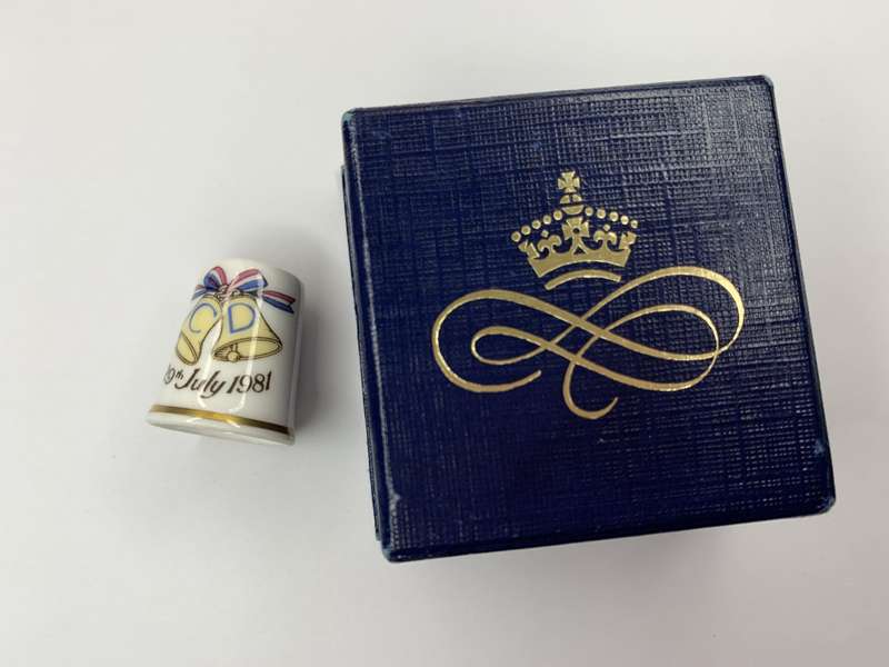Antiques and Collectibles - Porcelain Thimble - Royal Worcester Commemorative Thimble on the Marr...
