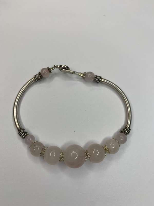 Pale Pink Stones on Silver Tone Band. Silver Rope Detail on each side #ML719 | Dimensions: 60mm x...