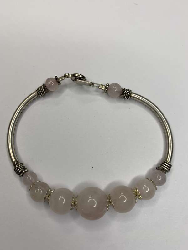 Pale Pink Stones on Silver Tone Band. Silver Rope Detail on each side #ML719 | Dimensions: 60mm x...