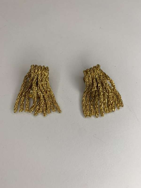 Gold Coloured Clip-on Earrings. Each Earring has 10 dangling metal tassles #ML721 R180.00 | Dimen...