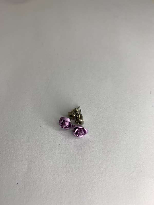 Earrings - Small Purple Rose Studs - Silver Plated Back #ML742