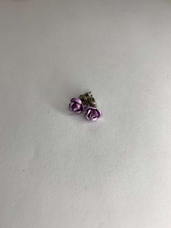Earrings - Small Purple Rose Studs - Silver Plated Back #ML742