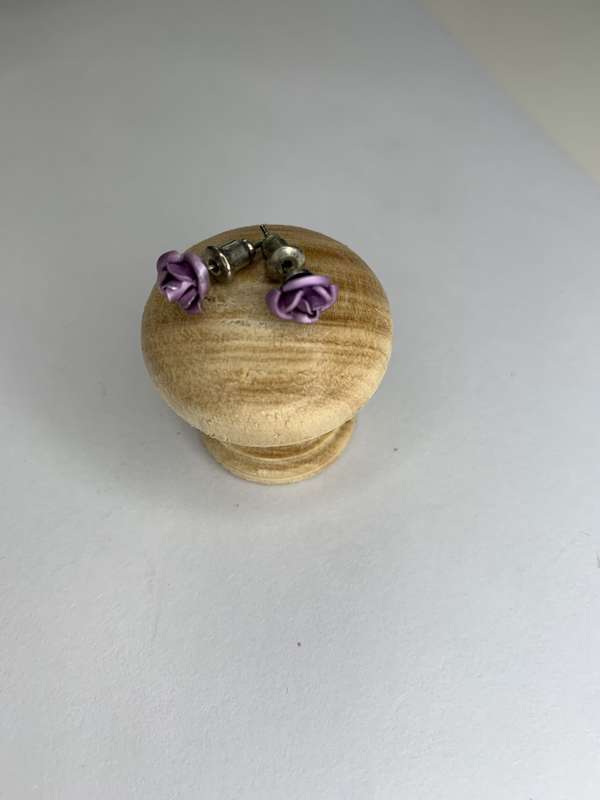 Earrings - Small Purple Rose Studs - Silver Plated Back #ML742
