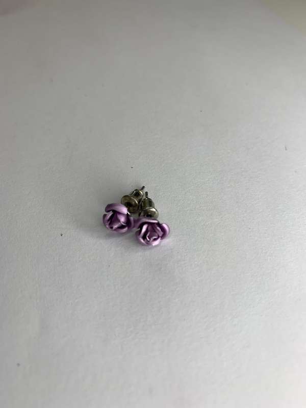 Earrings - Small Purple Rose Studs - Silver Plated Back #ML742