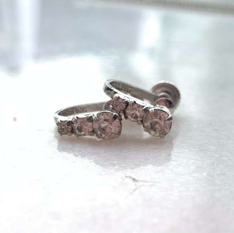 Vintage Set - Sterling Silver Diamante Necklace Stamped Jayflex Sterling With Screw-on Earrings 1...