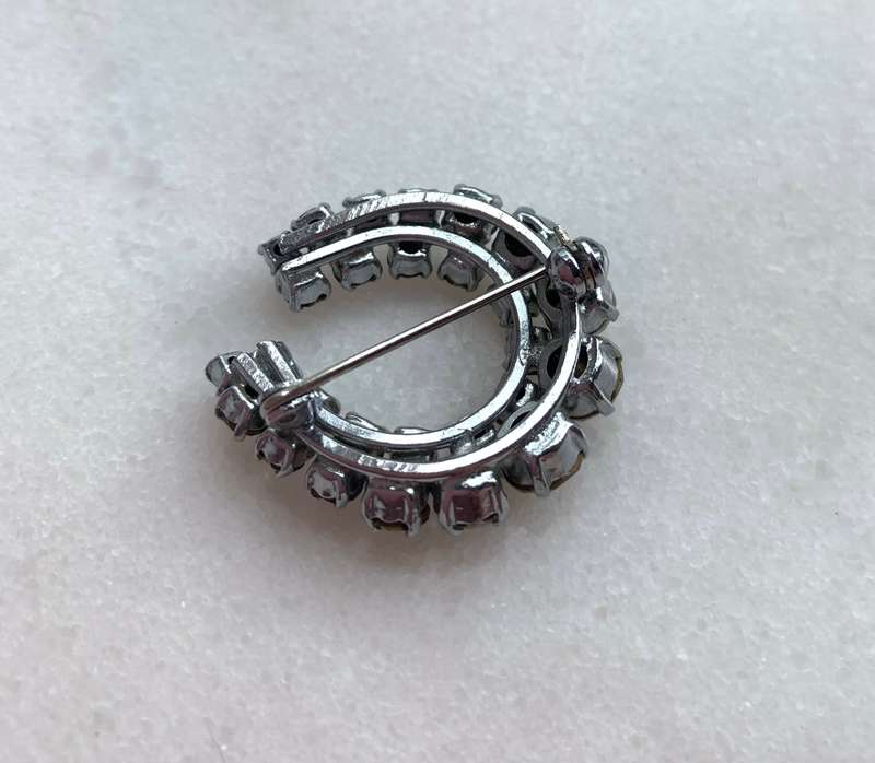 Brooch - Silver Tone Horseshoe Shaped. 2 Rows of Diamante #ML753