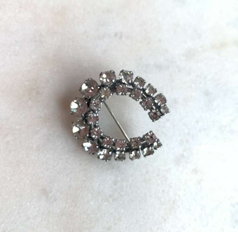 Brooch - Silver Tone Horseshoe Shaped. 2 Rows of Diamante #ML753