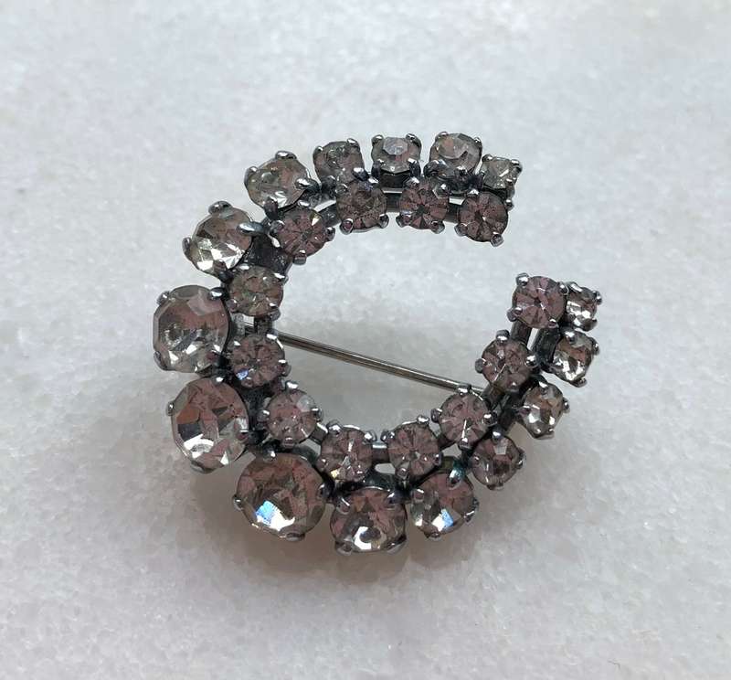 Brooch - Silver Tone Horseshoe Shaped. 2 Rows of Diamante #ML753