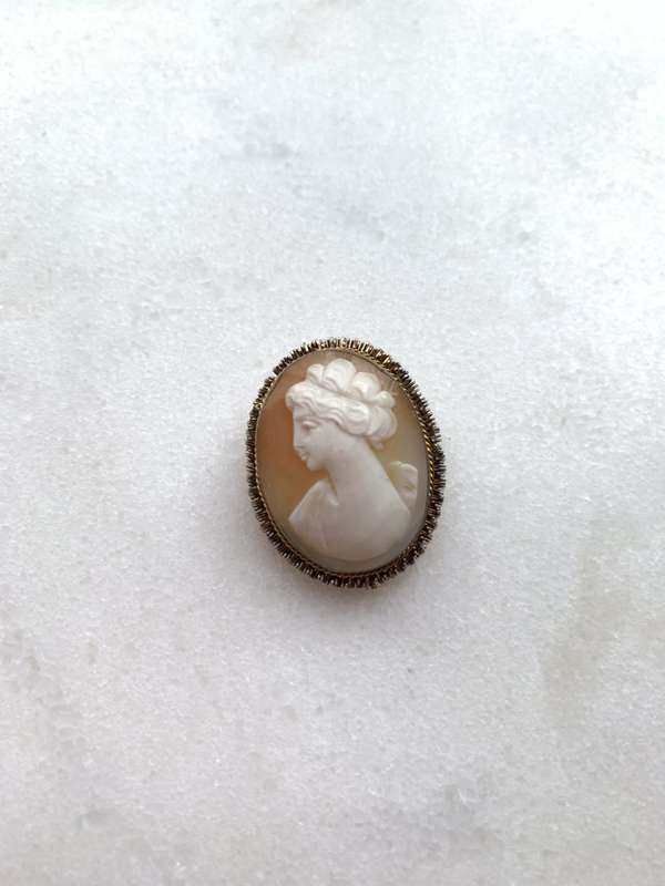 Gold Coloured Cameo Brooch With Decorative Metal Edging