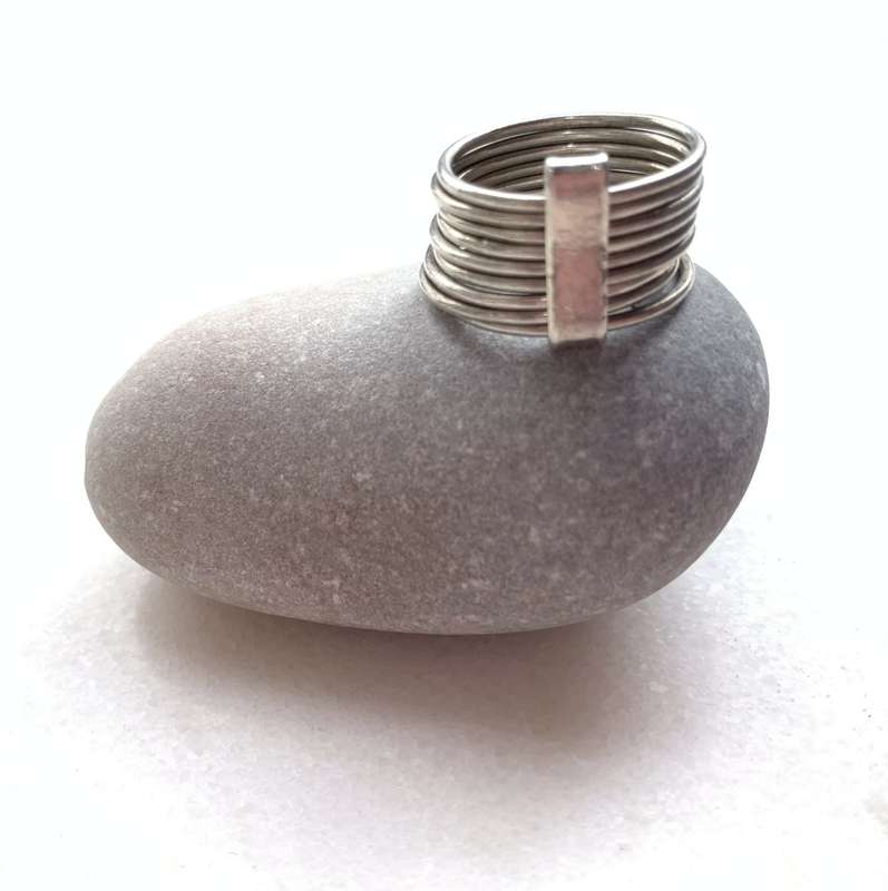 925 Silver Ring With 9 Bands Joined By Wide Thick Band. Ring Size L #ML764