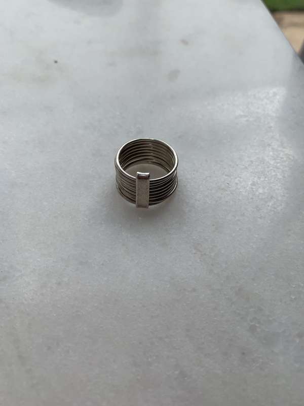 925 Silver Ring With 9 Bands Joined By Wide Thick Band. Ring Size L #ML764