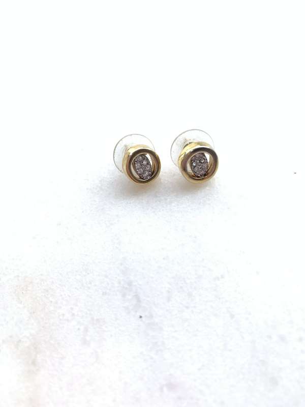 Earrings - Round Studs With Oval Of Pave Stones Inset. Gold Colour #ML780