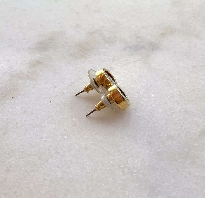 Earrings - Round Studs With Oval Of Pave Stones Inset. Gold Colour #ML780