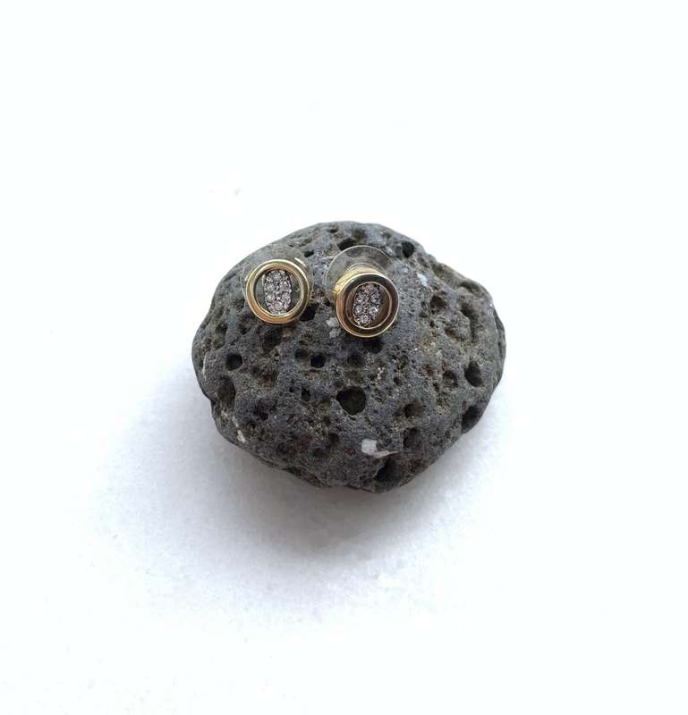 Earrings - Round Studs With Oval Of Pave Stones Inset. Gold Colour #ML780