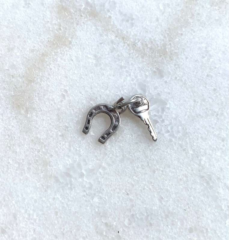 Silver Horseshoe & Key Charms on Link R811 | Dimensions: Horseshoe is 13mm x 9mm, Key is 13mm x 4...