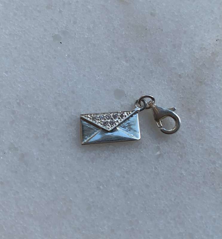 925 Silver Envelope Charm With White Coloured Pave Style Stone on Sealing Flap and dot detail on ...