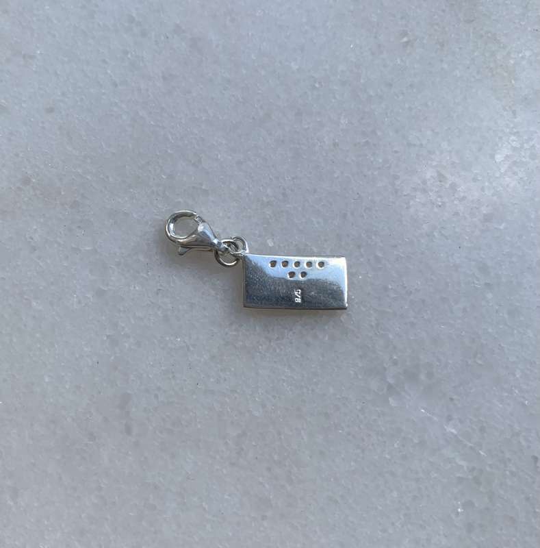 925 Silver Envelope Charm With White Coloured Pave Style Stone on Sealing Flap and dot detail on ...