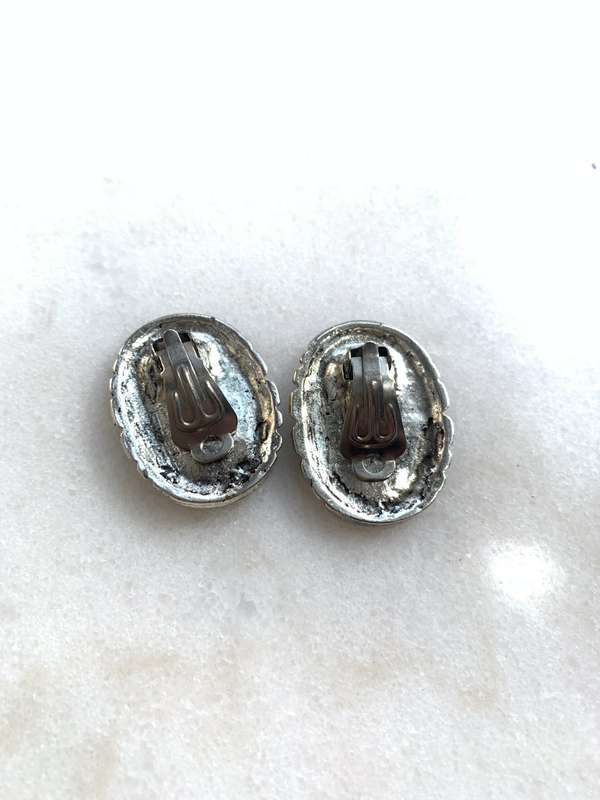 Silver & Black Coloured Clip-On Earrings With Central White Diamante Bead #ML816 | Dimensions: 28...