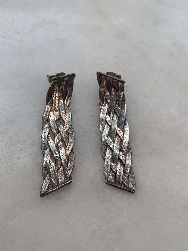 Earrings - 925 Silver Drops With Plaited Design #ML833