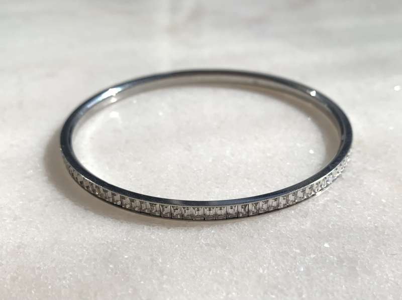 Silver Plated Bracelet With Pave Style White Stones Surrounding #ML838 | Dimensions: 65mm D