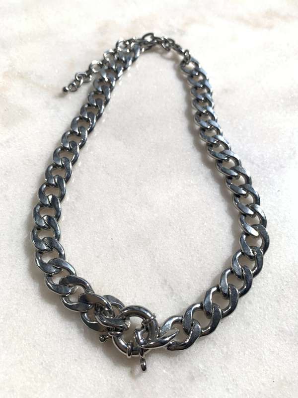 Silver Coloured Large Link Necklace Choker #ML844  | Dimensions: 490mm L