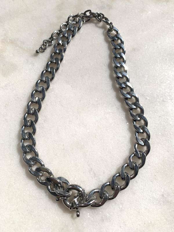 Silver Coloured Large Link Necklace Choker #ML844  | Dimensions: 490mm L