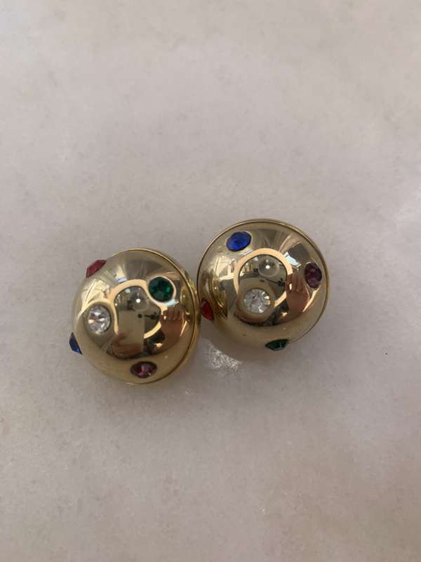 Gold Colour Round Domed Clip-on Earrings With Red, Green, Blue, White, Purple Faux Stones #ML782 ...