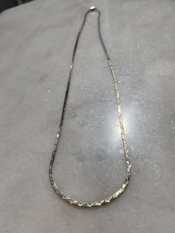 Silver Plated Thin Necklace With Flat Plaited Design #ML849 | Dimensions: 260mm D