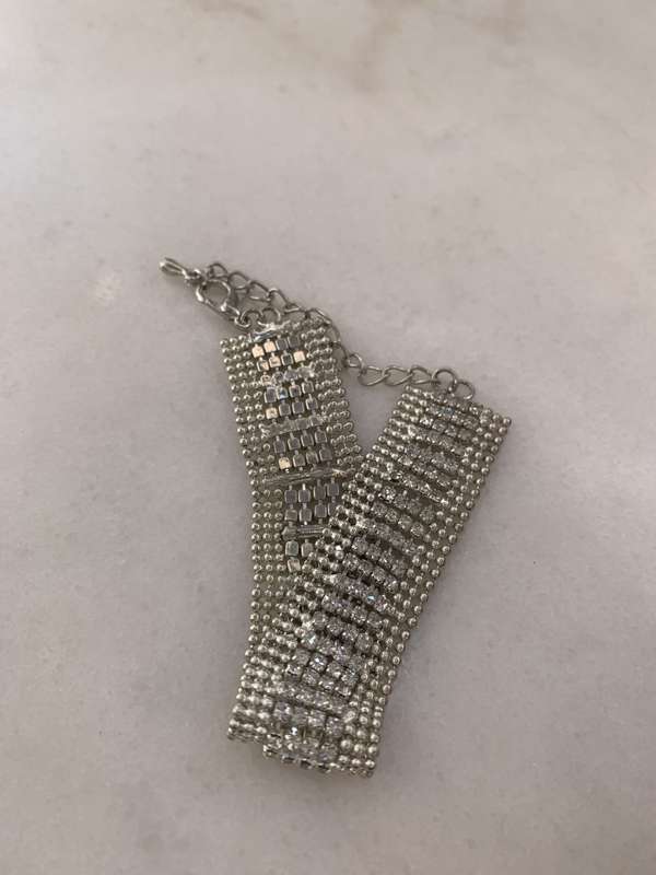 Silver Colour Bracelet With Strands of Faux White Gems With Silver Coloured Chain #ML873 | Dimens...