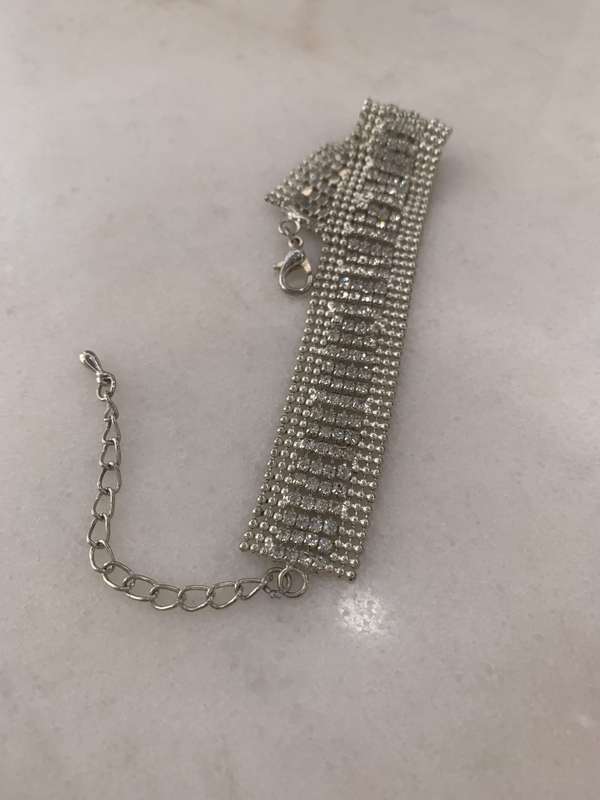 Silver Colour Bracelet With Strands of Faux White Gems With Silver Coloured Chain #ML873 | Dimens...