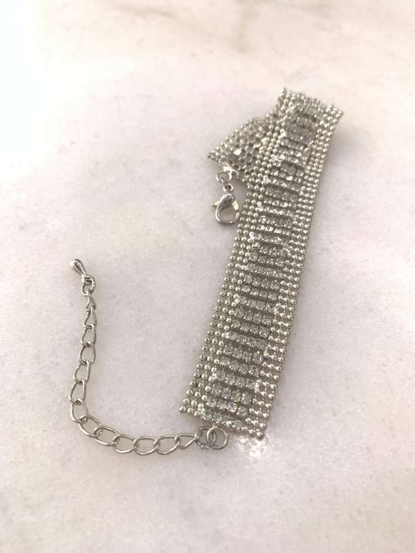 Silver Colour Bracelet With Strands of Faux White Gems With Silver Coloured Chain #ML873 | Dimens...