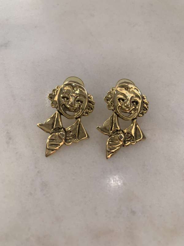 Gold Colour Clown Earrings for Pierced Ears #ML874 | Dimensions: 43mm x 25mm