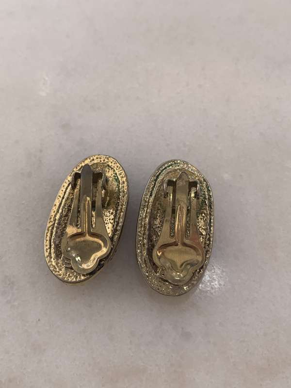 Black & Gold Colour Metal Oval Clip-On Earrings With Diamante #ML875  | Dimensions: 30mm x 15mm