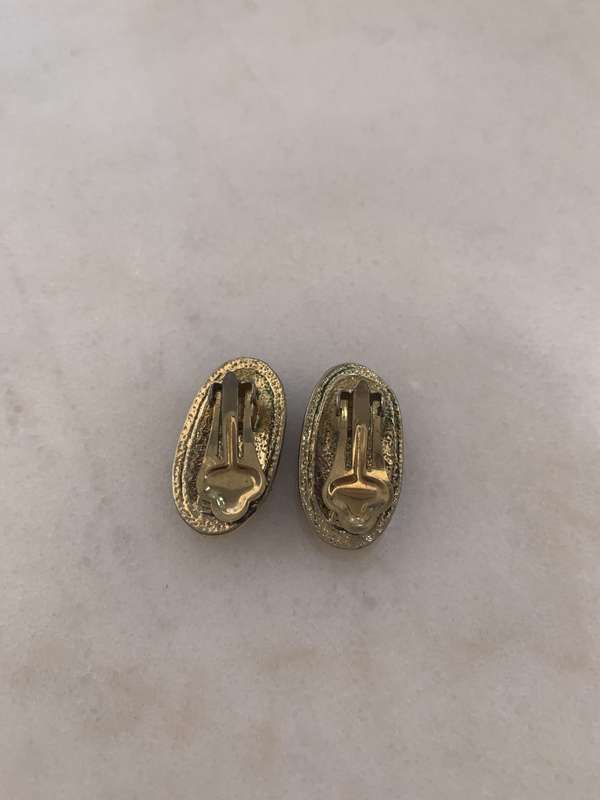 Black & Gold Colour Metal Oval Clip-On Earrings With Diamante #ML875  | Dimensions: 30mm x 15mm