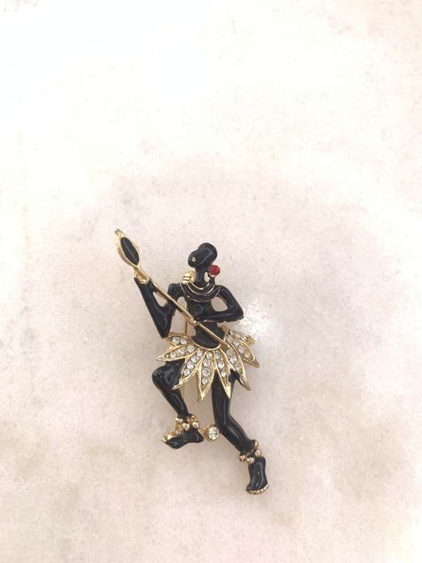 Gold & Black Metal African Dancer Brooch With White Diamante #ML878 R295.00 | Dimensions: 64mm x ...
