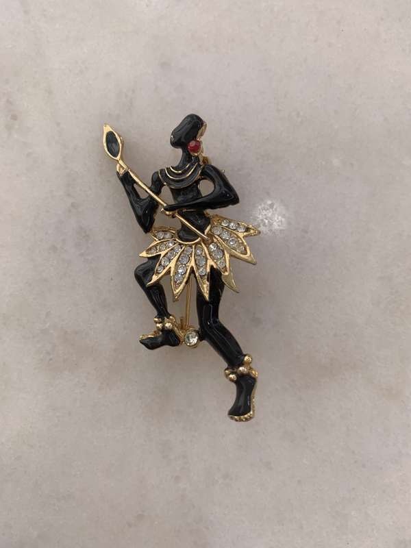 Gold & Black Metal African Dancer Brooch With White Diamante #ML878 R295.00 | Dimensions: 64mm x ...
