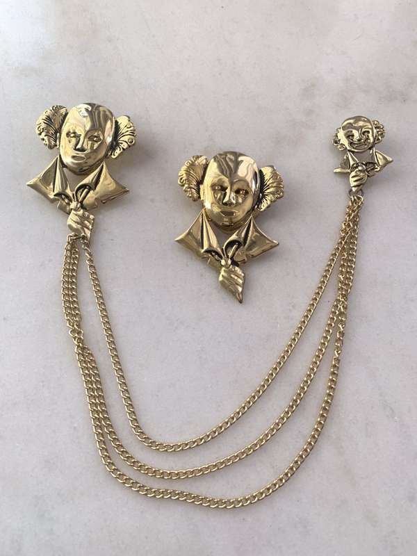 Gold Colour Clown Collar Clips With 3 Strand Chain & Matching Clown Centre Clip #ML880 R495.00 | ...