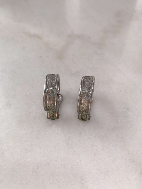 Solid Silver Colour Clip-On Hoop Earrings - Engraved Insets #ML885 R195.00 | Dimensions: 23mm x 24mm