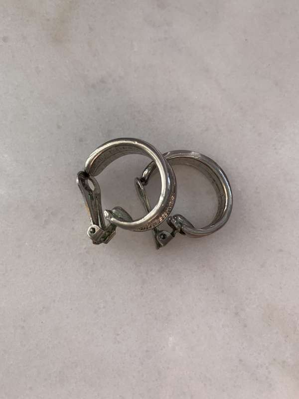 Solid Silver Colour Clip-On Hoop Earrings - Engraved Insets #ML885 R195.00 | Dimensions: 23mm x 24mm