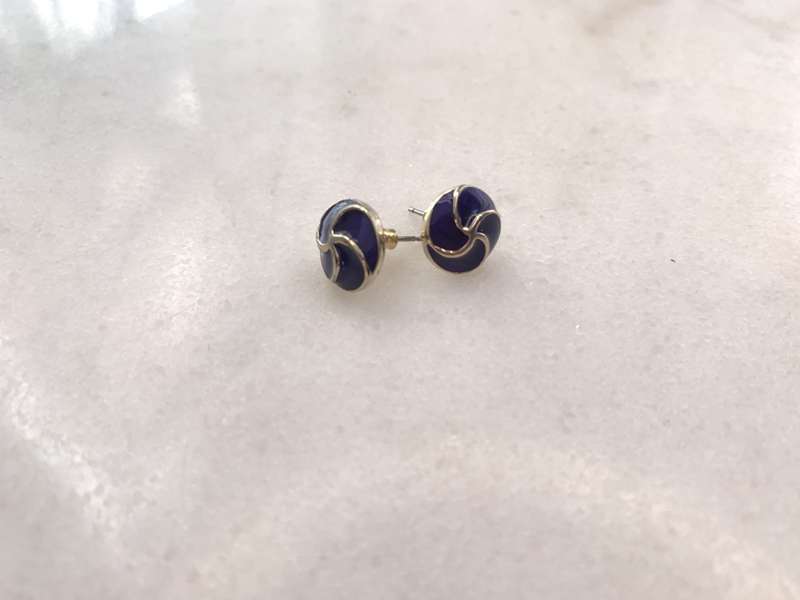 Round Purple Stud Earrings With Gold Coloured Swirl #ML914 R195.00 | Dimensions: 8mm D