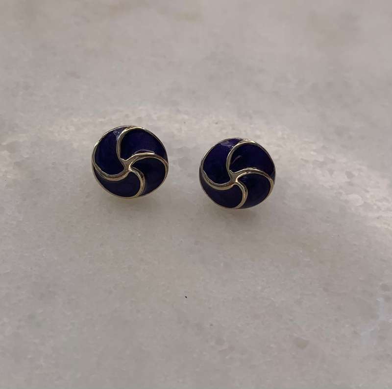 Round Purple Stud Earrings With Gold Coloured Swirl #ML914 R195.00 | Dimensions: 8mm D
