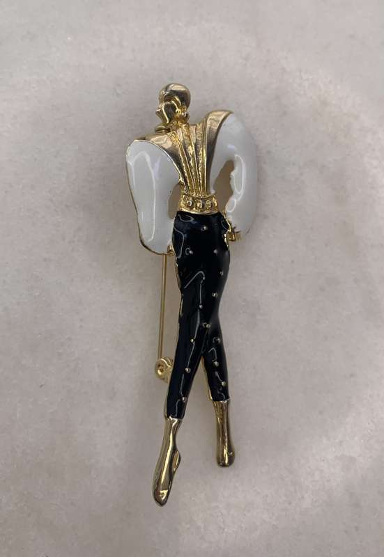 Brooch - Black, White and Gold Nouveau Style #ML915