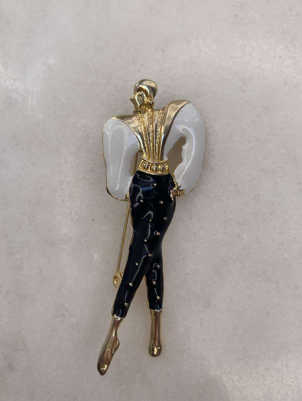 Brooch - Black, White and Gold Nouveau Style #ML915